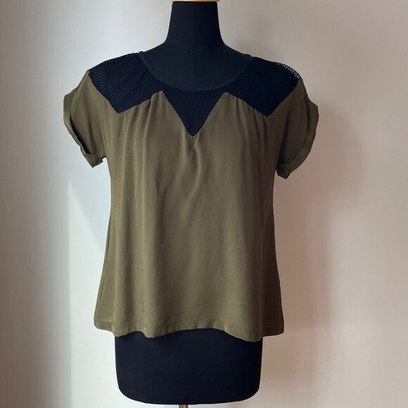 Myne Short Sleeve Silk Top with Mesh Details - Picture 1 of 13